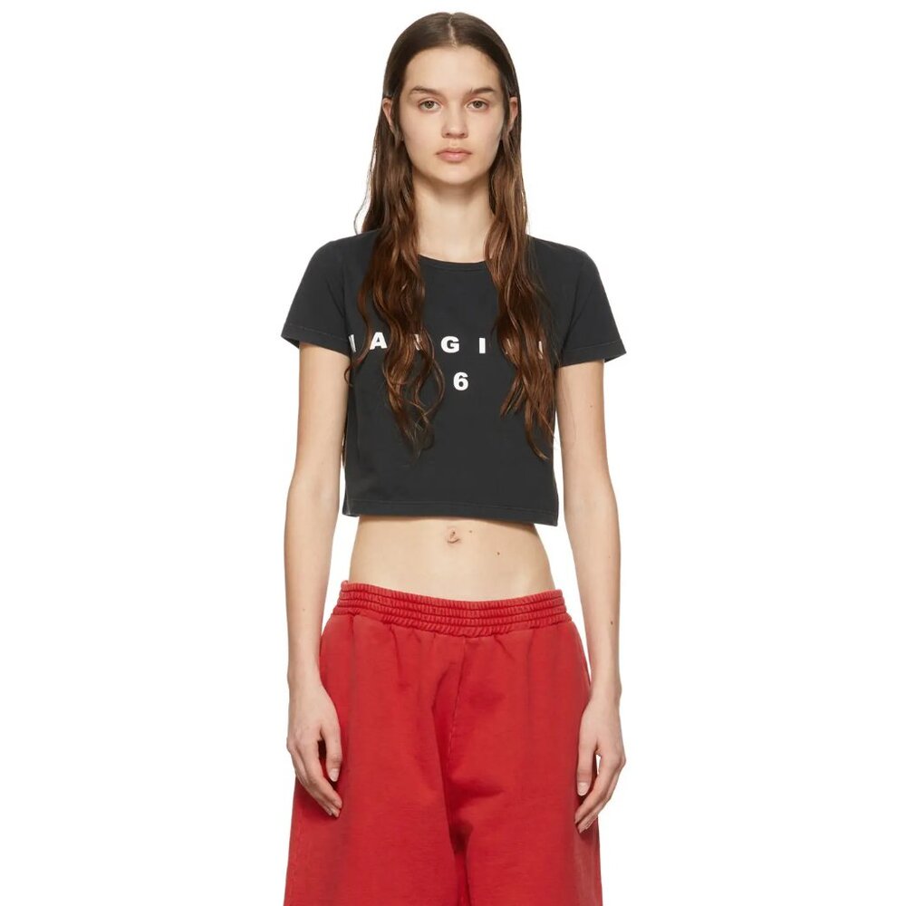 NWT MM6 Maison Margiela Cropped T-Shirt, Washed Black, Size: XS
